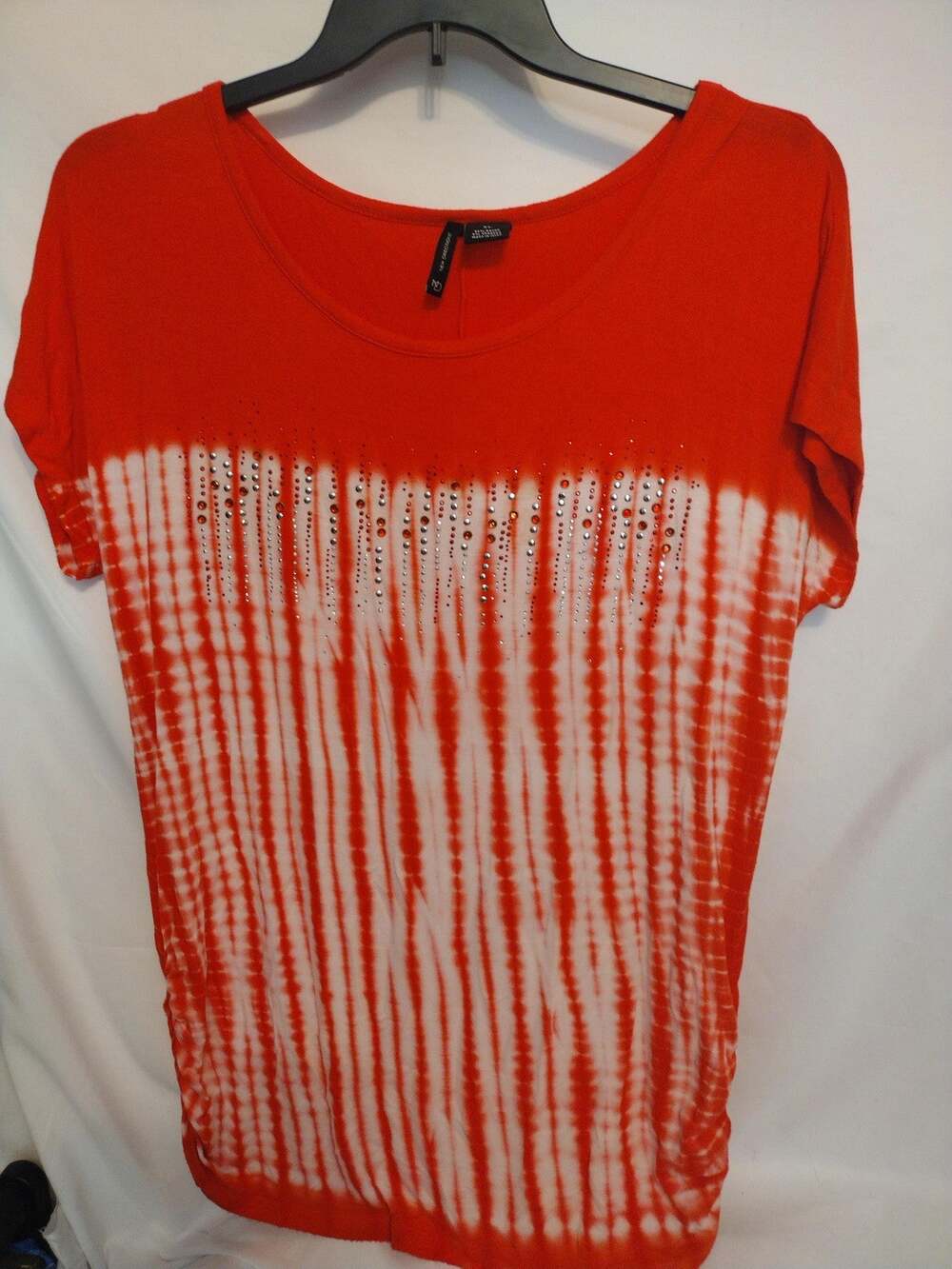 New Directions Dress Womens XL Red White Tie-Dye Rhinestone Short Sleeve Knit
